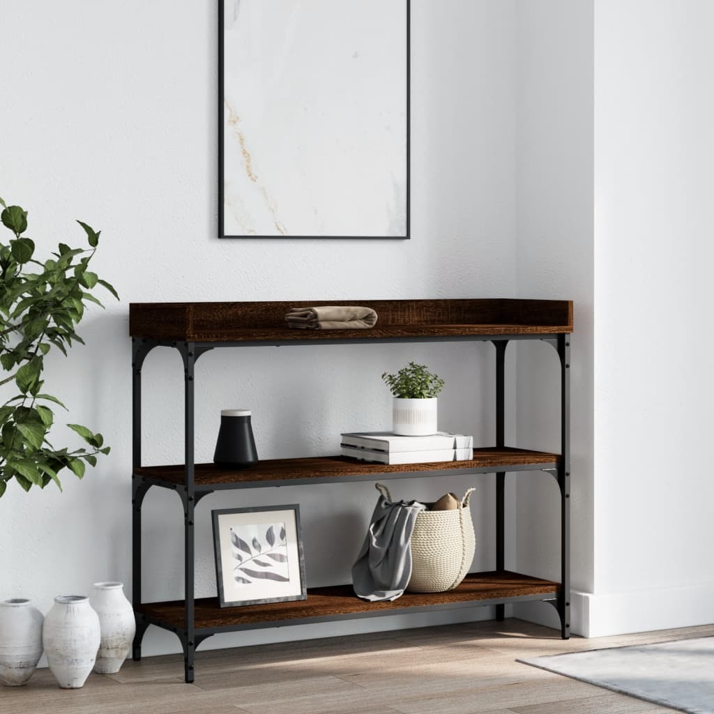 Console Table with Shelves Brown Oak 100x30x80 cm